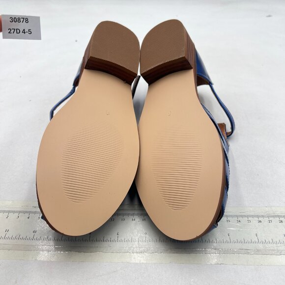 FSJ Blue Retro Closed Toe Sandals Low Block Heel Woven Roman Ankle Strap Sandals - Picture 7 of 8